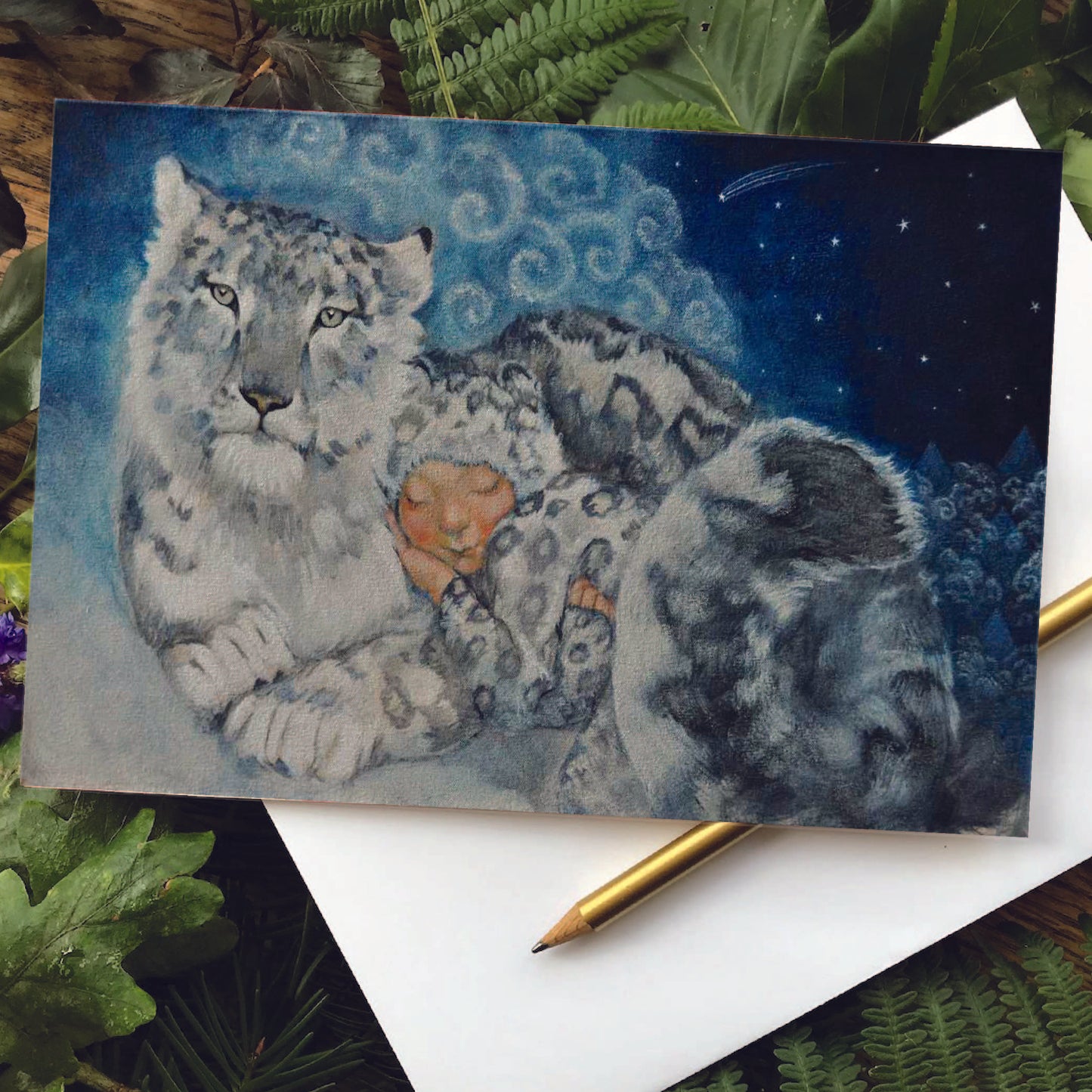 "Snow Leopard Onesie" Greetings card