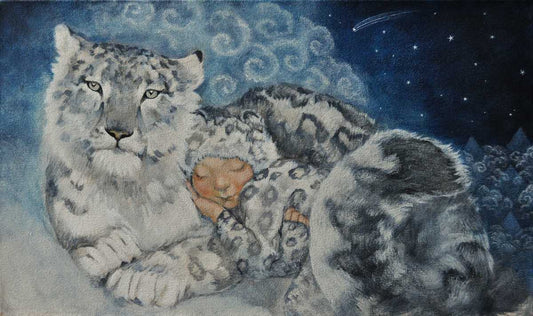 "Snow Leopard Onesie" 6 x Lucy Campbell greetings cards - single image