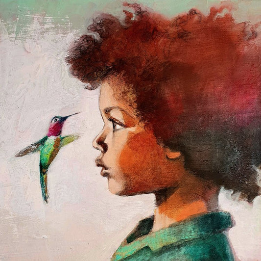 Head and hummingbird study - original painting