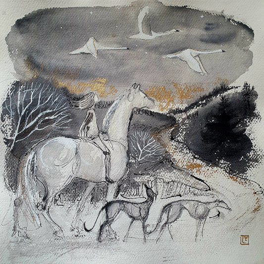 The swans depart original ink drawing
