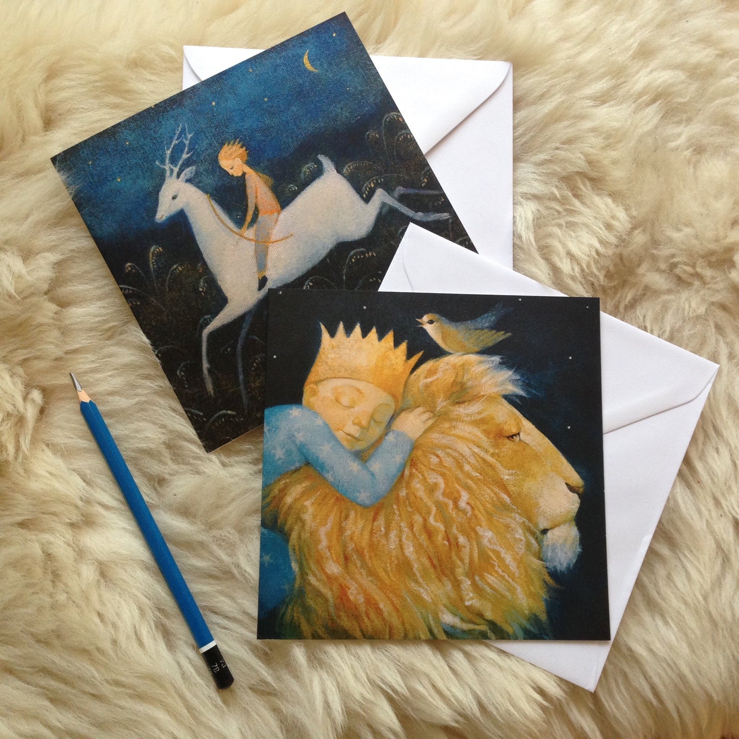 "Lion, bird" & "Hunter of Dreams" 6 greetings cards - 2 images