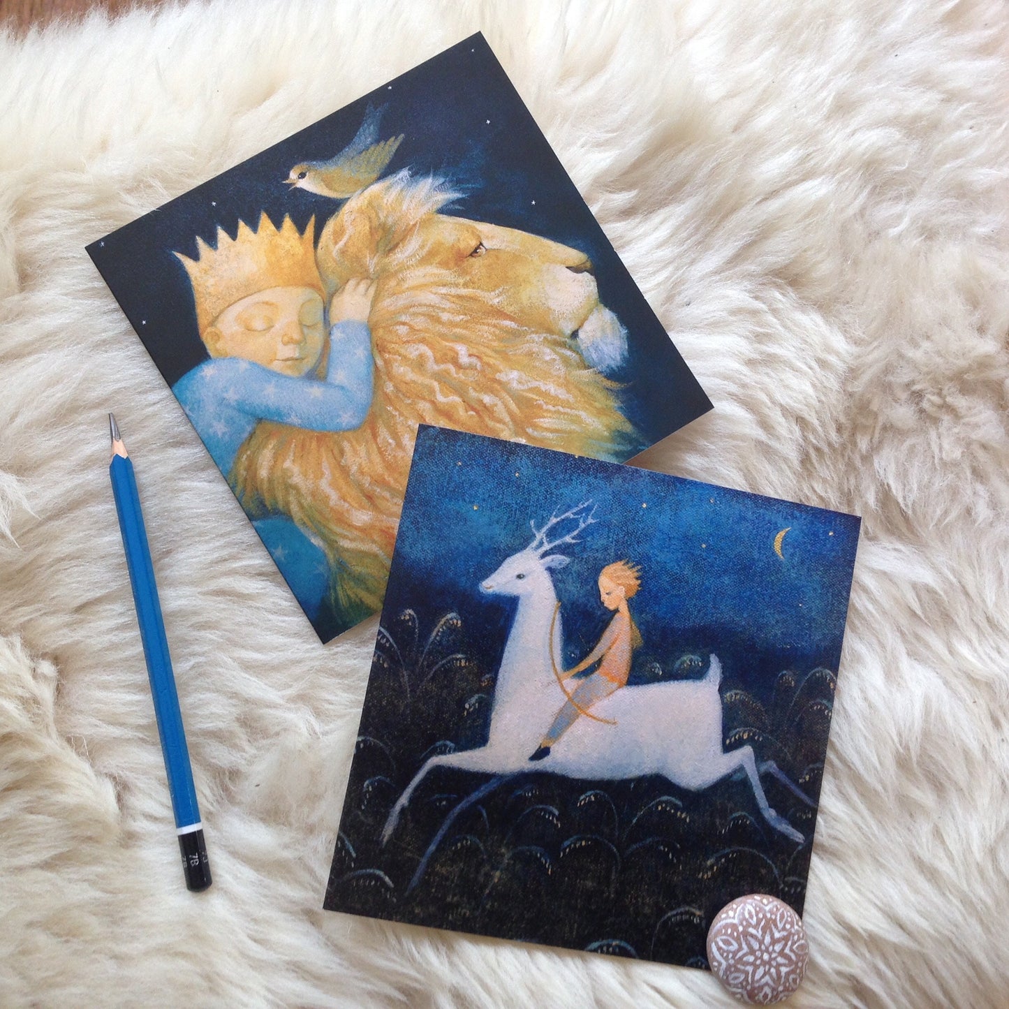 "Lion, bird" & "Hunter of Dreams" 6 greetings cards - 2 images